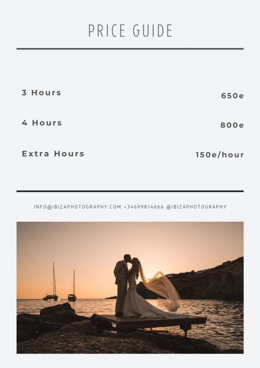 Ibiza Villa Wedding Photography. Price Guide